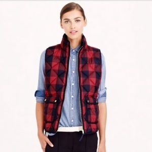 J CREW buffalo plaid navy and red quilted vest